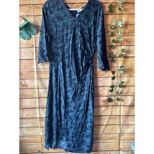 BOSS Hugo Boss Epona V-Neck 3/4 Sleeve Sheath Midi Dress Green Black XXL FLAW